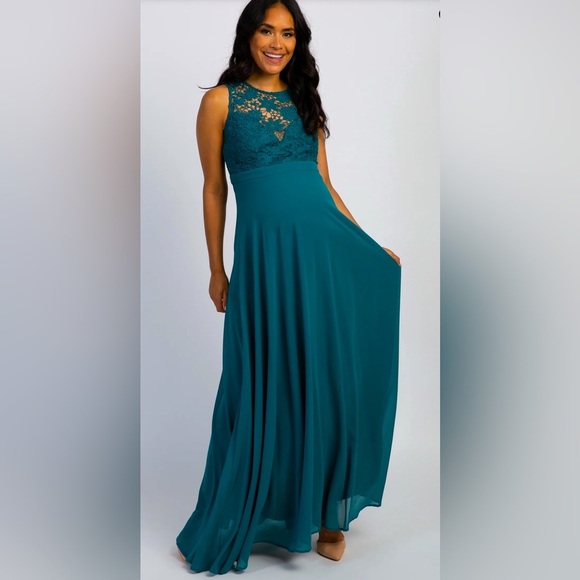 Pink Blush NWT Maternity Long Formal Dress in Gorgeous Teal size large - Picture 1 of 12